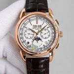 Swiss Patek Philippe Complications Replica Rose Gold White Chronograph Dial